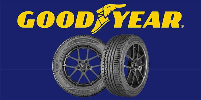 Goodyear tire brand logo and products