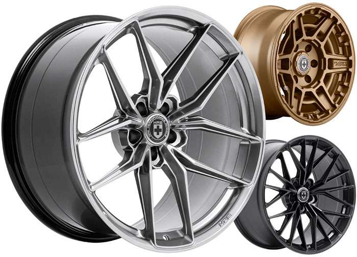HRE forged monoblock wheel with intricate spoke machining on a clean studio backdrop