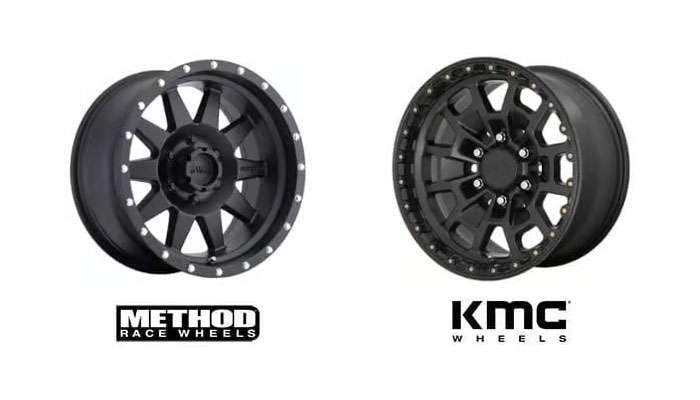 Comparison of KMC Wheels and Method Race Wheels with their logos and a VS symbol between them