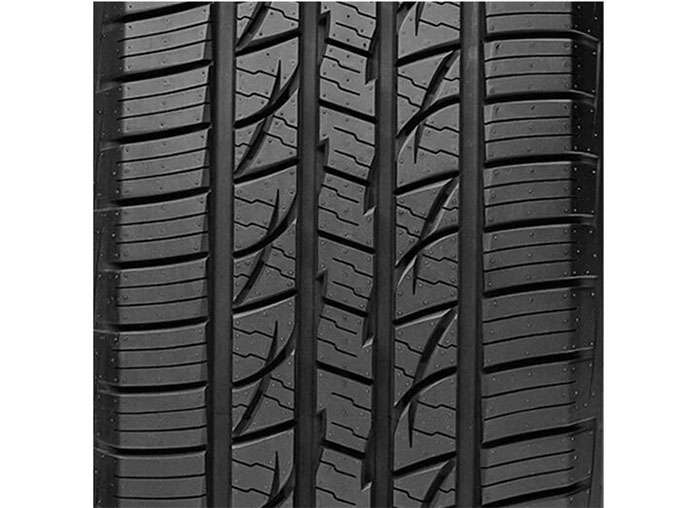 Close-up of a Lionhart Imara H/T tire tread pattern showing detailed grooves and siping for all-season traction