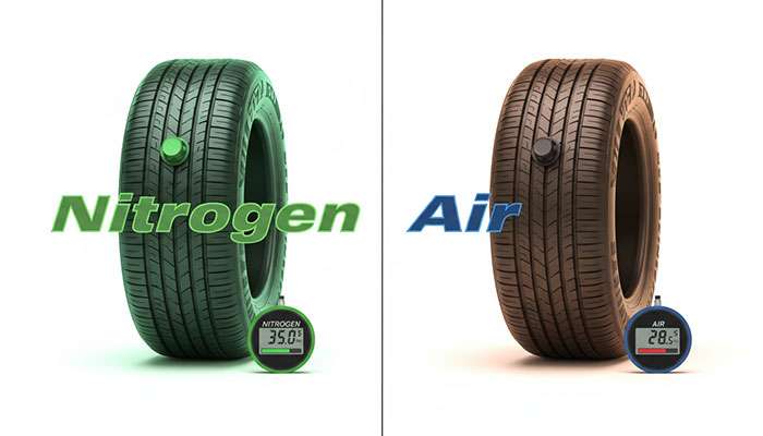 Comparison of nitrogen and air for tire inflation highlighting tire life, fuel efficiency, safety, and performance differences