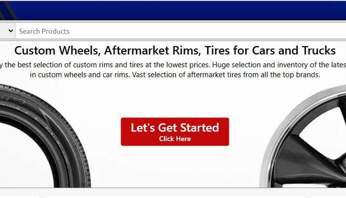 Performance Plus Tire homepage showing the red Let’s Get Started button to find tires that fit your vehicle
