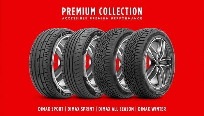 Close-up of Radar brand tires stacked in a showroom highlighting tread patterns and sidewall details