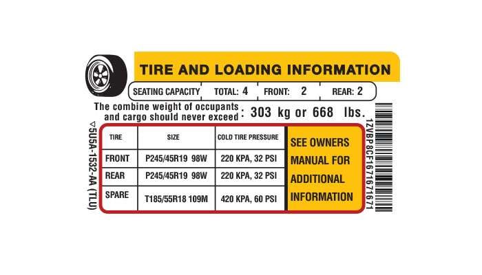 2018 RAM tire and loading information label showing seating capacity and tire pressure specifications.