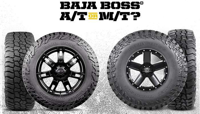 Side-by-side comparison chart showing tread depth and patterns of different off-road tire AT vs MT with distinct tread patterns