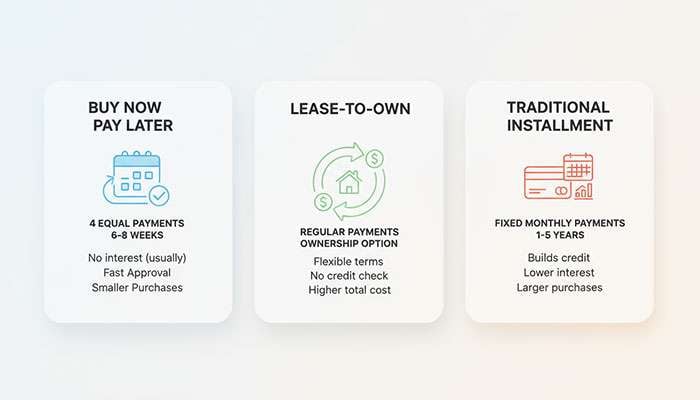 Chart comparing different tire financing providers and their terms