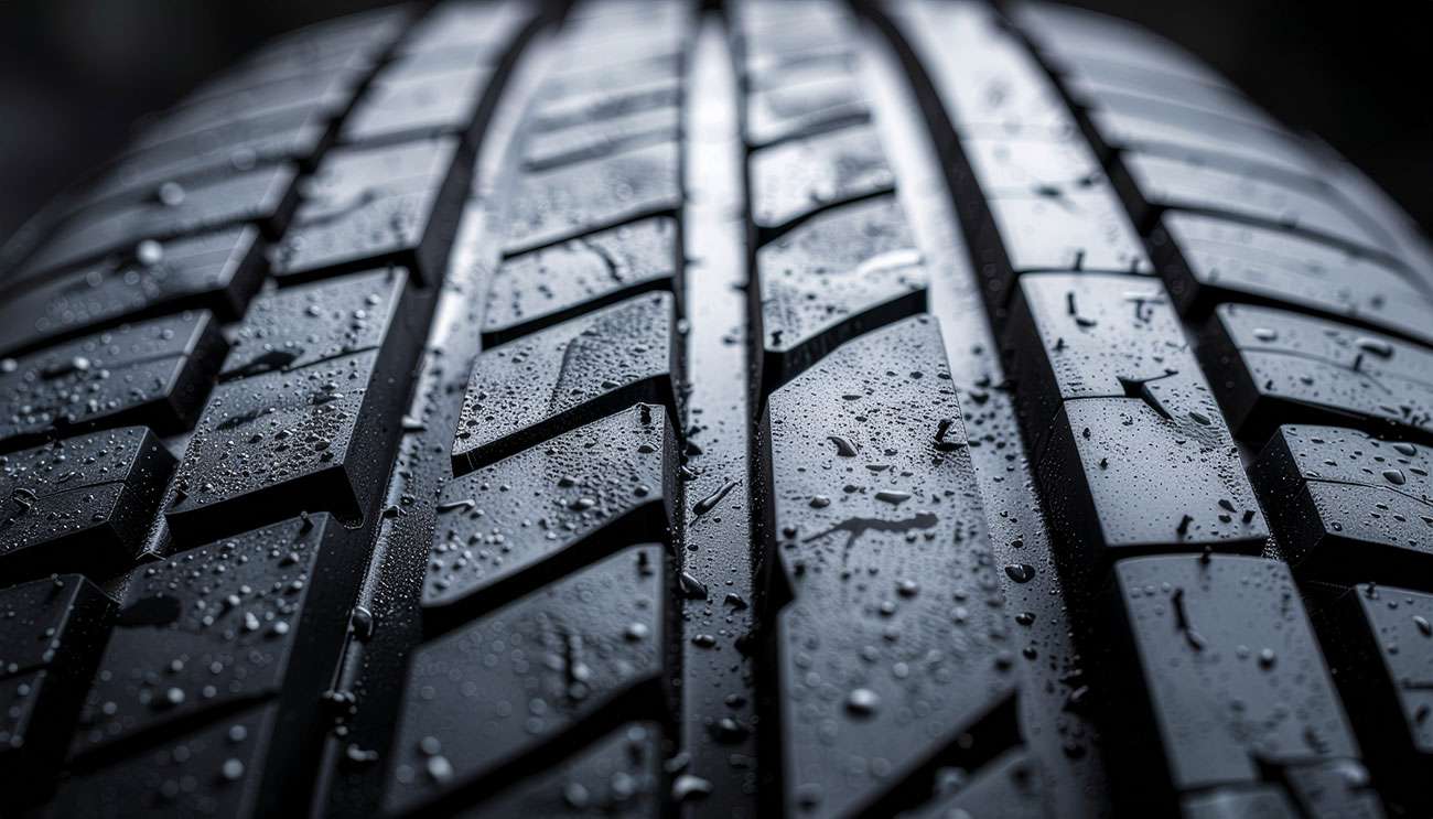 Close-up of tire tread wear indicators showing remaining tread depth for how long car tires last