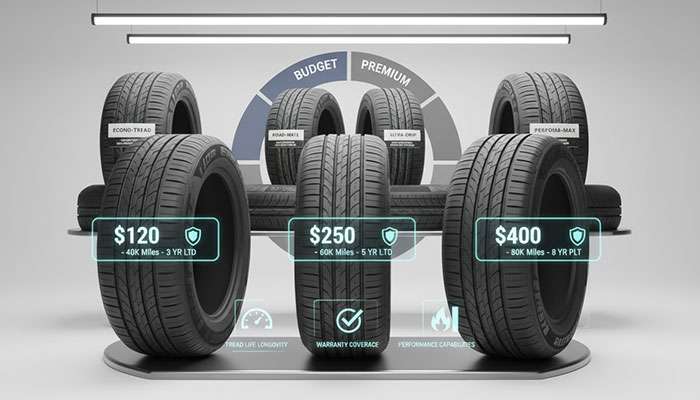 Visual comparison showing tire pricing and value factors between budget and premium tire brands