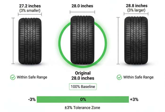 Diagram explaining tire size components: tire width, aspect ratio, rim diameter, load index, and speed index on a 245/70R17 110T tire