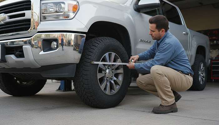 Person changing the tire size on a 2025 Jeep JLUR 2.0 automatic vehicle outdoors