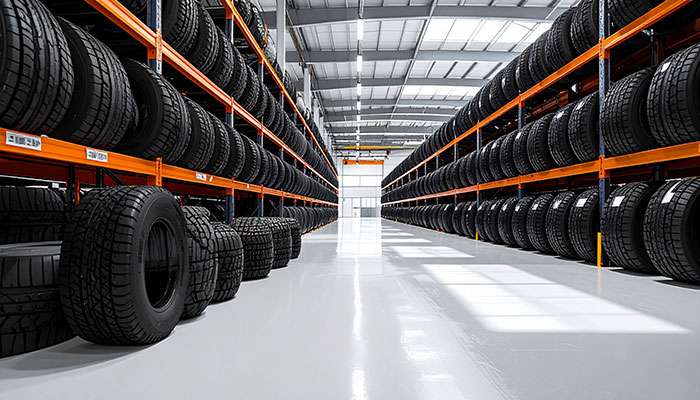 Modern tire warehouse with efficient storage and inventory management systems