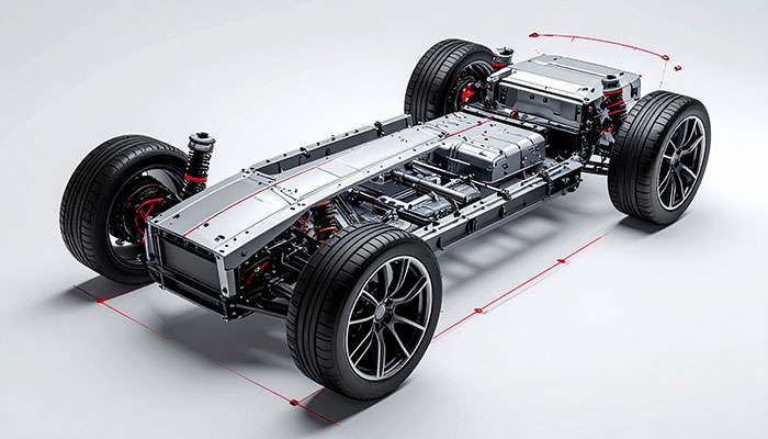 Side view of a unibody car with arrows indicating twisting forces that illustrate chassis torsional rigidity