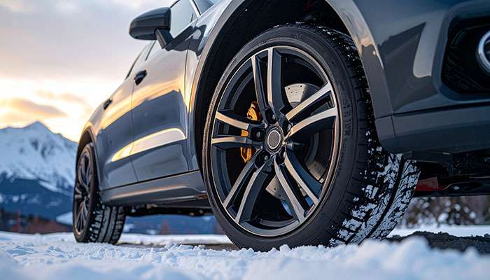 Close-up of wheel installed showing correct hub-centric fitment and adequate brake caliper clearance